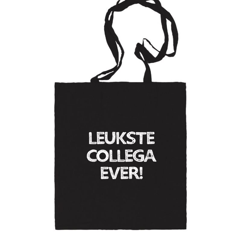 Zwarte katoenen tas met tekst Leukste collega ever