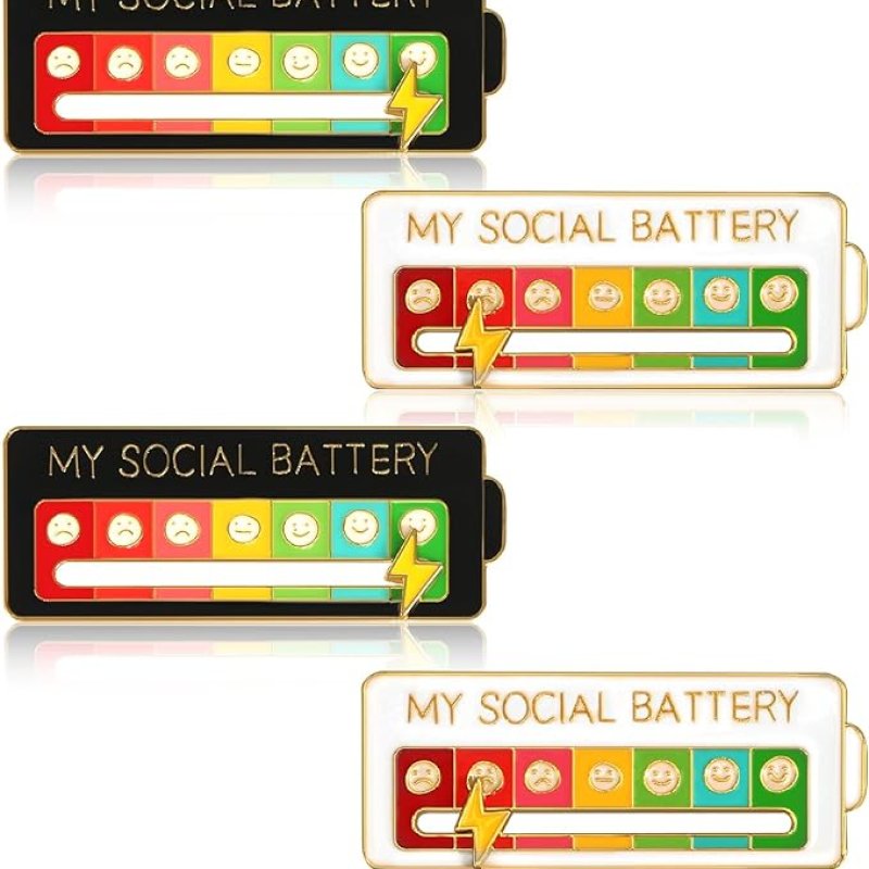 CAINCAY Social Battery-broche, 4 stuks grappige broches voor je sociale stemming