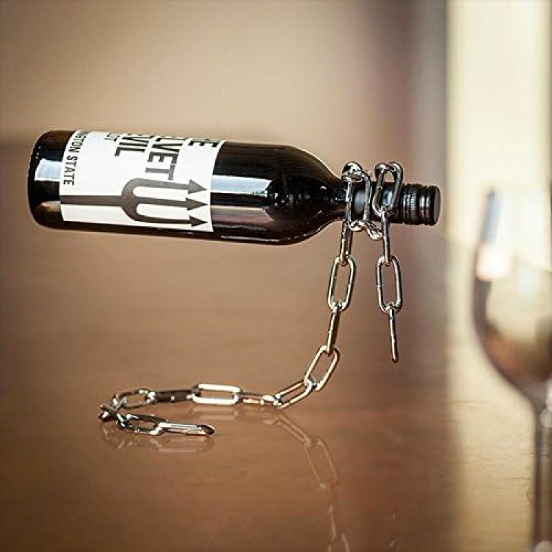 Wijnflessenhouder "toverketting" -  magisch ketting wijnrek voor 1 fles - Bottle Holder Floating Steel Link Chain