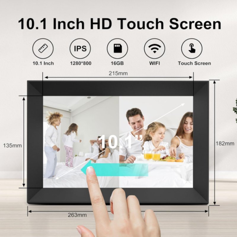 Digitale fotolijst wifi 10,1 inch touchscreen, elektronische fotolijst