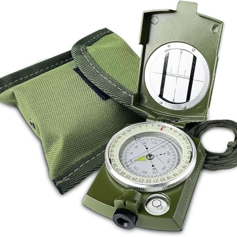 Gvolatee Kompas, militair marskompas met tas voor kamperen, wandelen, waterdicht, wandelen, militaire navigatie, met fluorescerend design