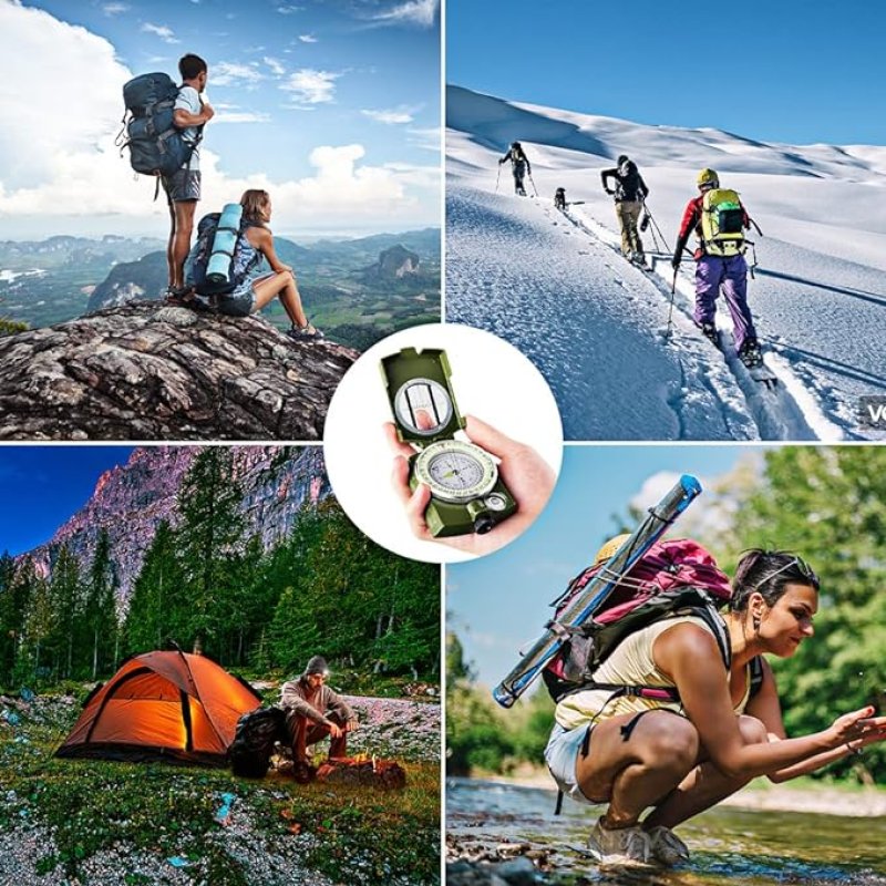 Gvolatee Kompas, militair marskompas met tas voor kamperen, wandelen, waterdicht, wandelen, militaire navigatie, met fluorescerend design