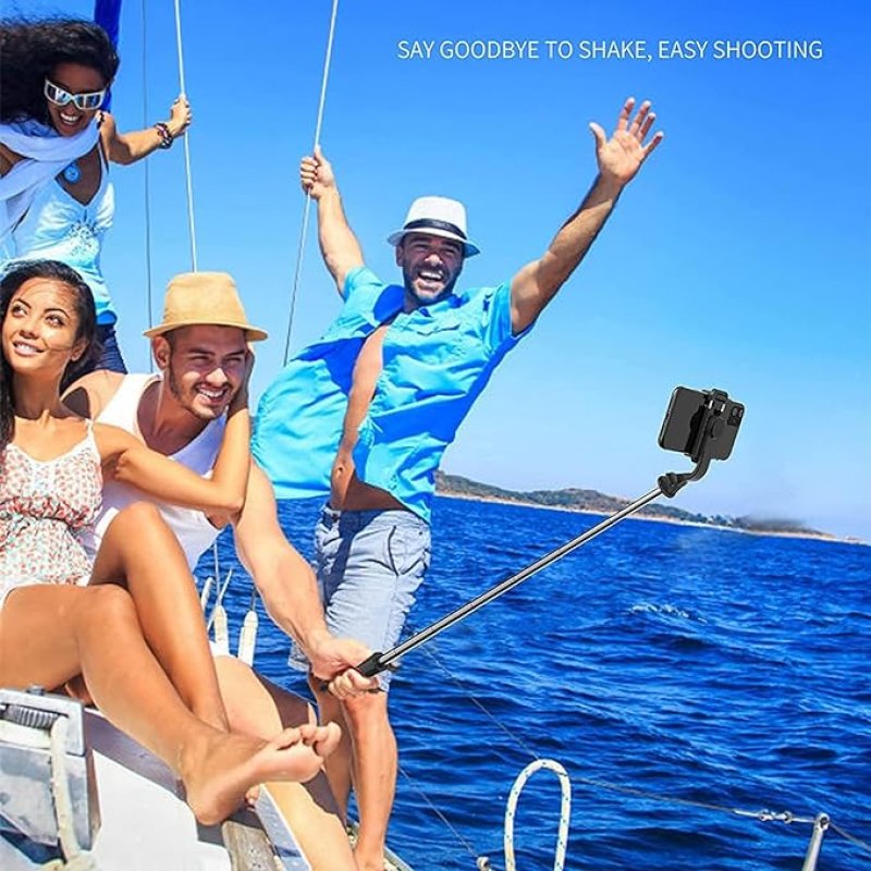 Bluetooth selfiestick statief, 3-in-1 uitbreidbare selfiestang met draadloze afstandsbediening - Licht roestvrij staal