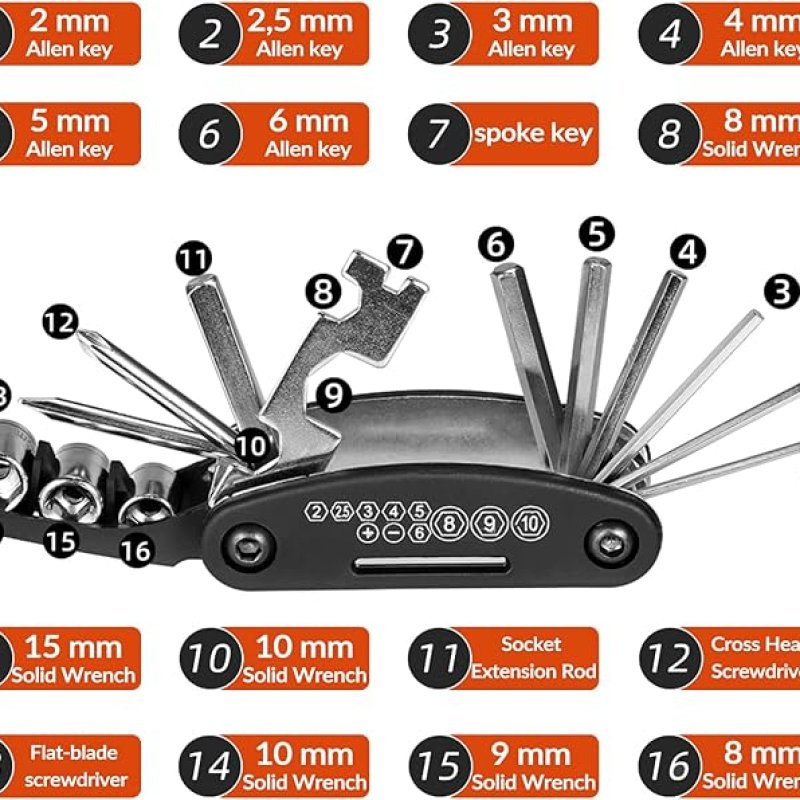 ROCKBROS Multifunctioneel Gereedschap 16 in 1 Vouwgereedschap voor Reparatiefietsen - Bike multi tool