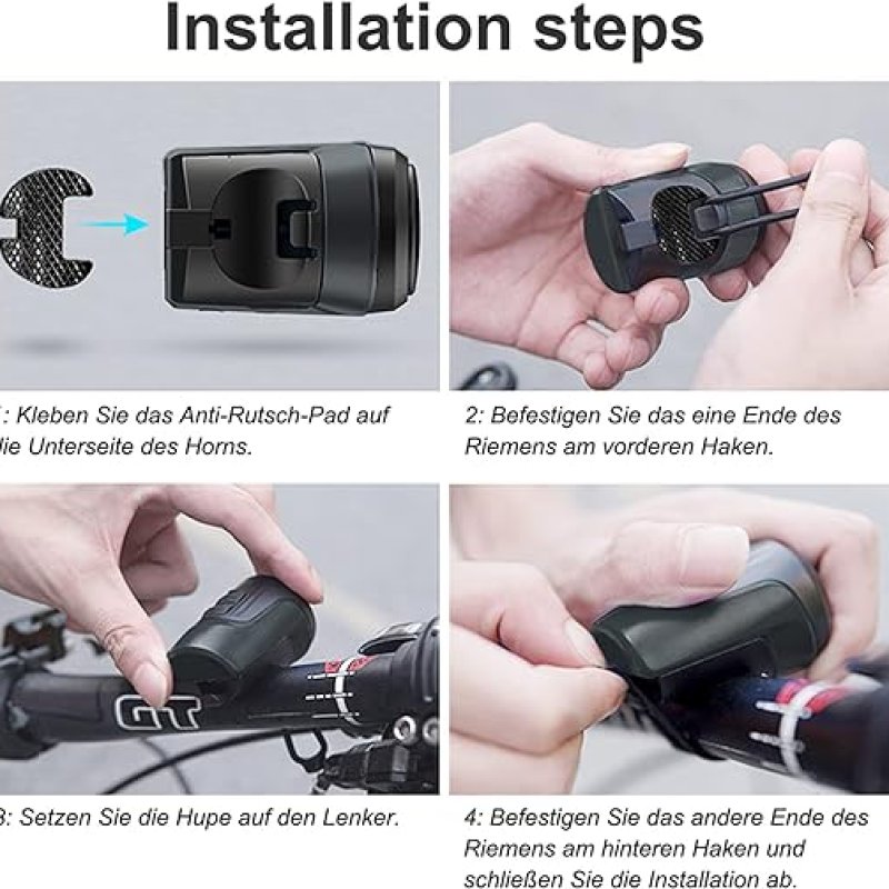 BSSOK Elektrische fietsbel, 125 dB, luid, elektrische anti-diefstalalarminstallatie, met USB-oplaadbaar,