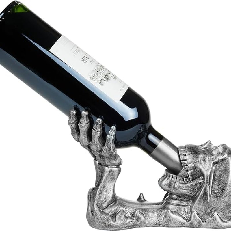 Wijnfleshouder Schedel - Fleshouder Drinken Schedel met Skelet Hand - BRUBAKER