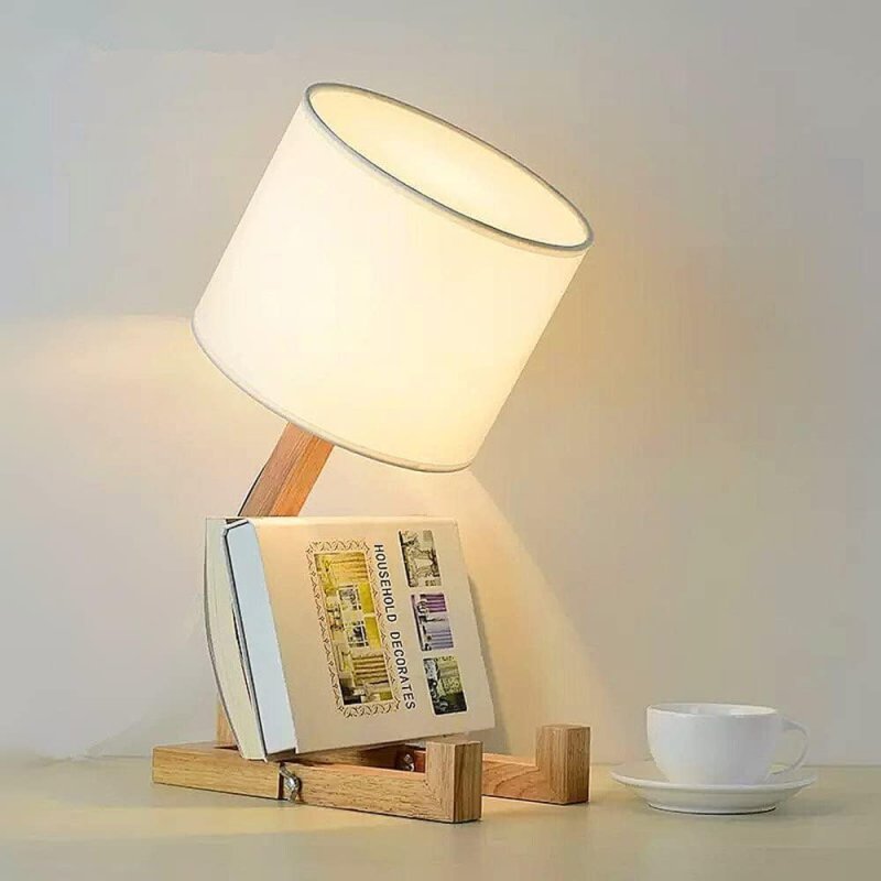 Creatieve robot bureaulamp, verstelbare houten bedlamp