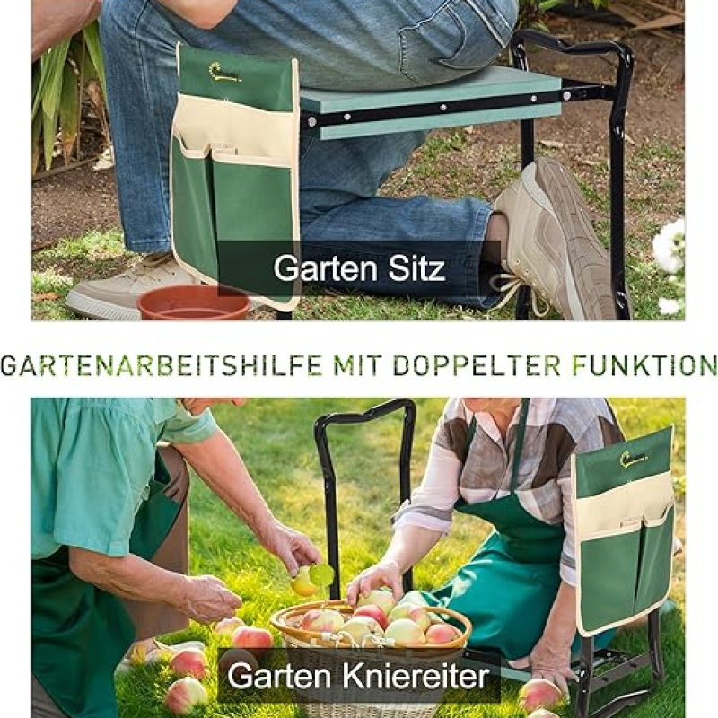 Outsunny kniebank, inklapbare tuinkruk, 2-in-1, knielhulp, met gereedschapstas,