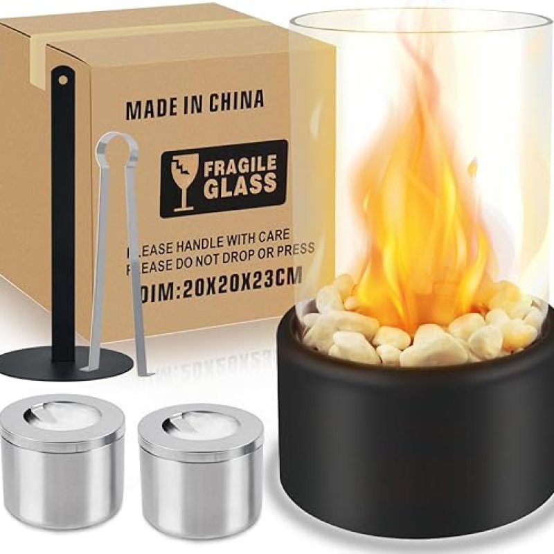 Tafelhaard, tafelvuur met decoratieve stenen en 2 verbrandingskamers (tanks) voor oneindige brandduur